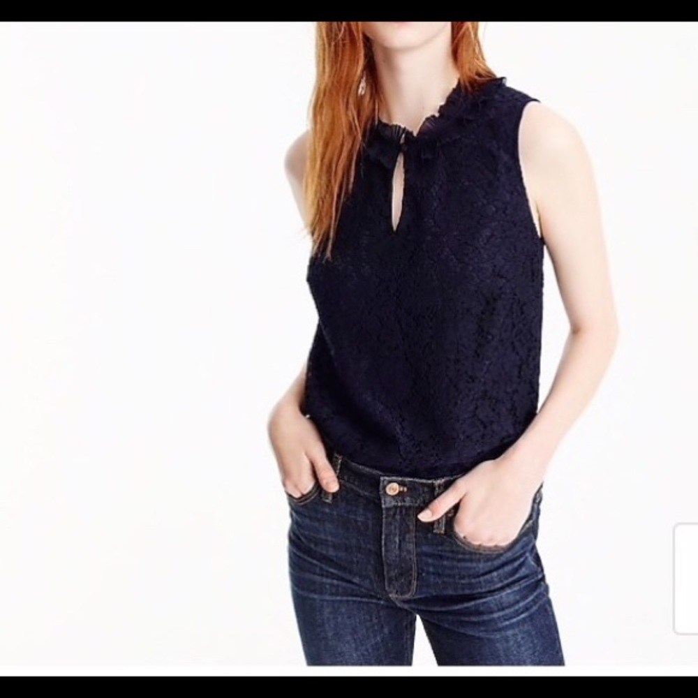 J. Crew Lace Ruffle Neck Top